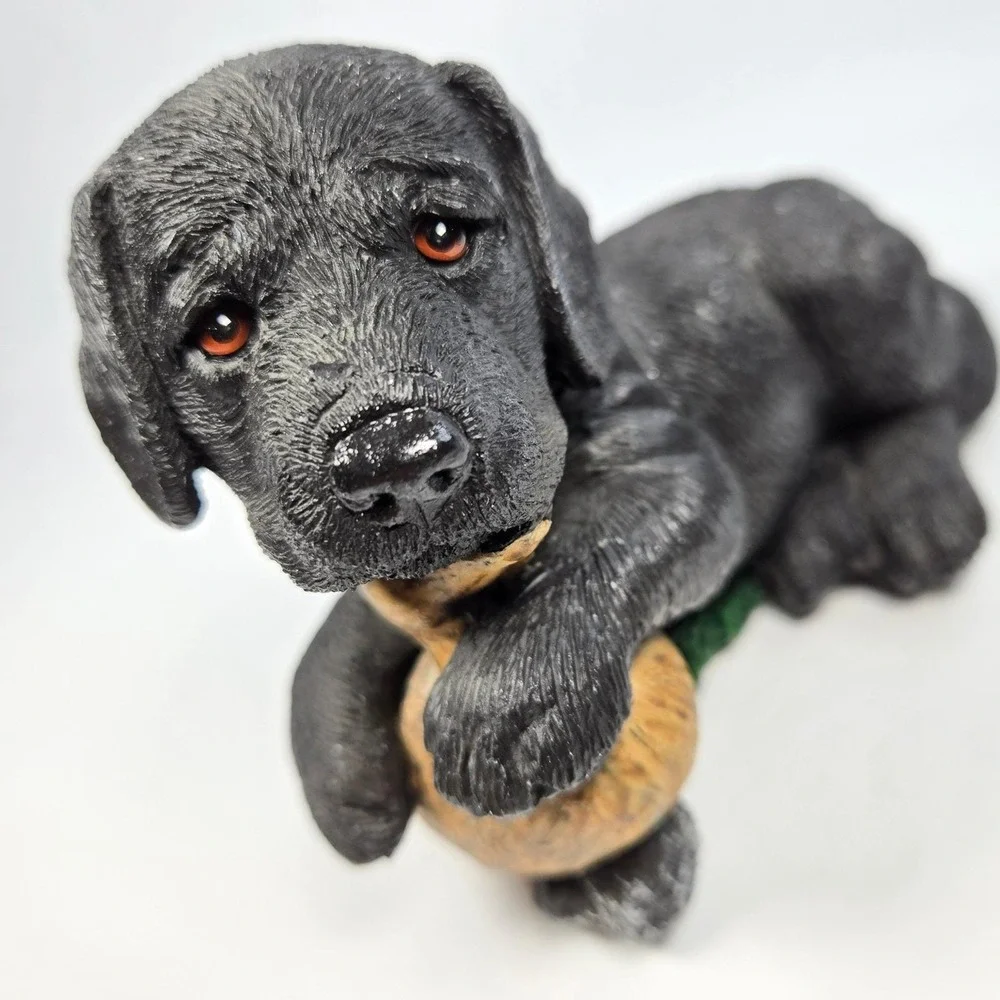 Vintage Living Stone Black Lab Hunting Dog Puppy Figurine with Duck‎ Decoy 1996